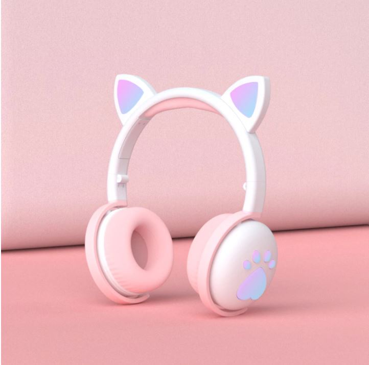 Casque chat kawaii Bluetooth lumineux LED blanc