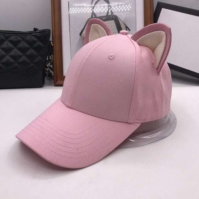 Casquette Baseball Avec Oreilles De Chat - Velours Côtelé Réglable - Pour Femmes Et Ados - Style Décontracté