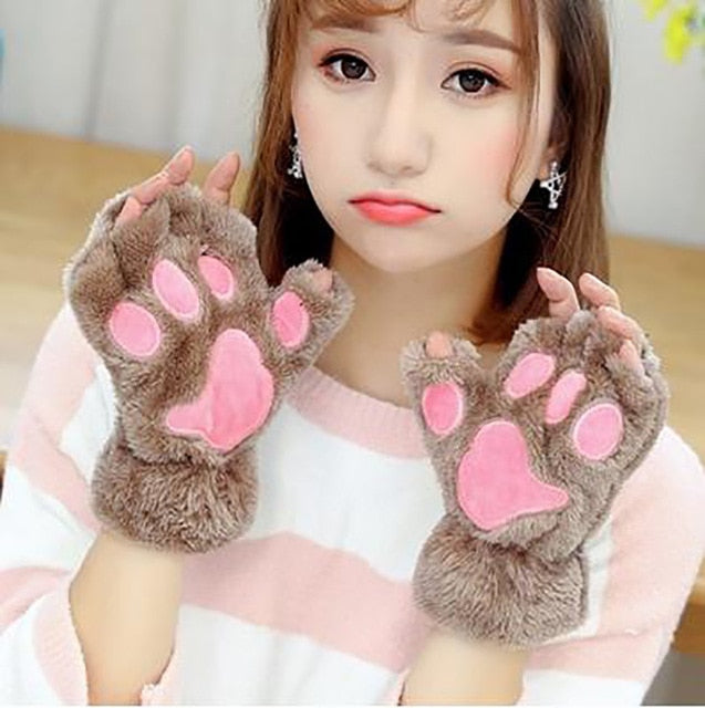 Gants et jarretières en forme de patte d'ours en peluche gris Gants et jarretières en forme de patte d'ours en peluche gris