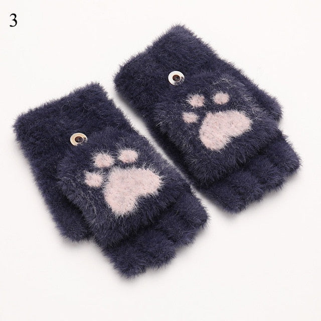 Mitaines Patte De Chat Toutes Douces, Style Kawaii Noir – Chaud Et Mignon Pour L'hiver